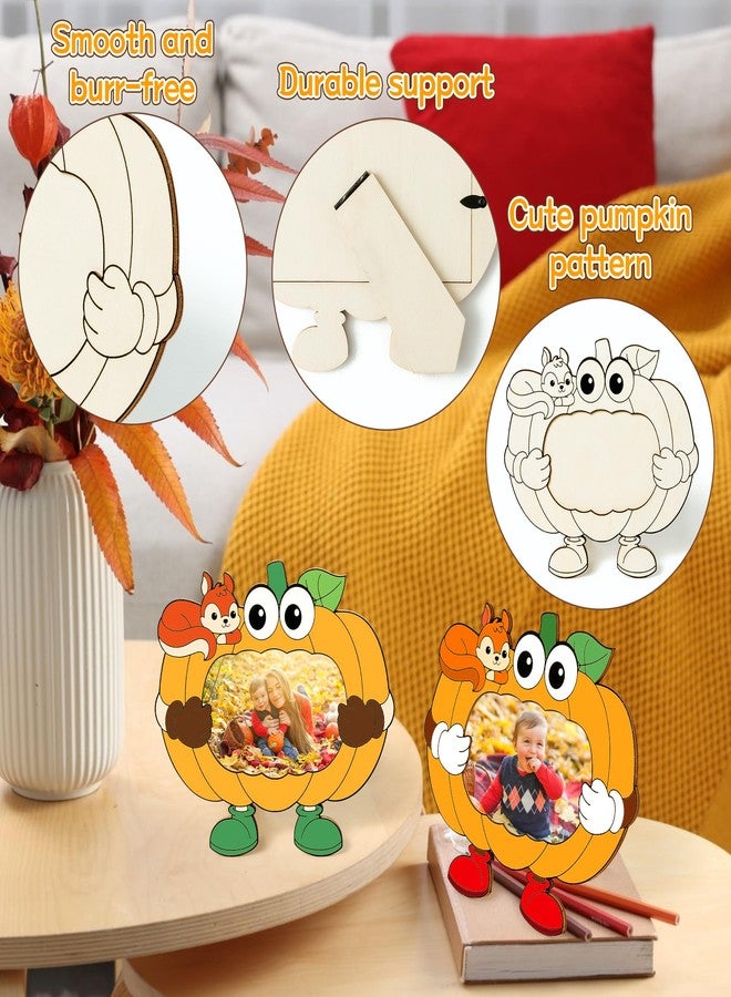 BeYumi 12Pcs Fall Wooden Pumpkin Picture Frame Craft Color Your Own Wooden Pumpkin Photo Frame Autumn DIY Gift for Kids Thanksgiving Picture Display Holder Stand for Home Tabletop Decor - Image 4